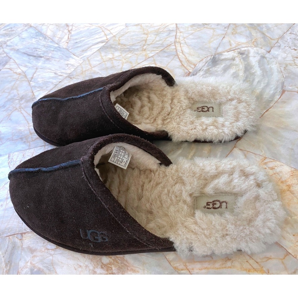 UGG Scuff Espresso Brown Suede Wool Lined Mens Slippers 1101111 Size 12